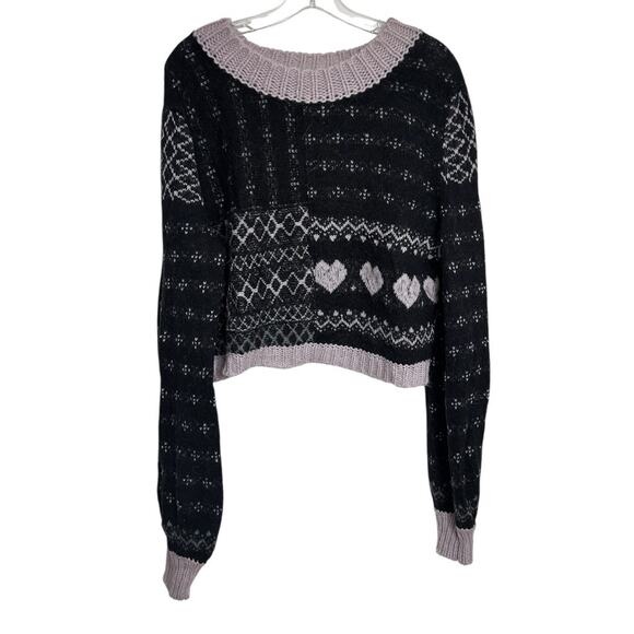Free People Snow Globe Wool-Blend Sweater Women’s Medium Onyx Combo Boxy Cropped - Picture 2 of 8